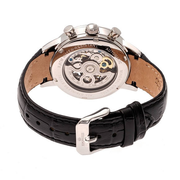 NWT Black Automatic Skeleton Dial Leather Band